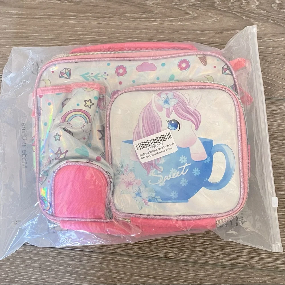 NEW! Insulated Unicorn Lunch Tote Adjustable Shoulder Strap Durable Handle Pink